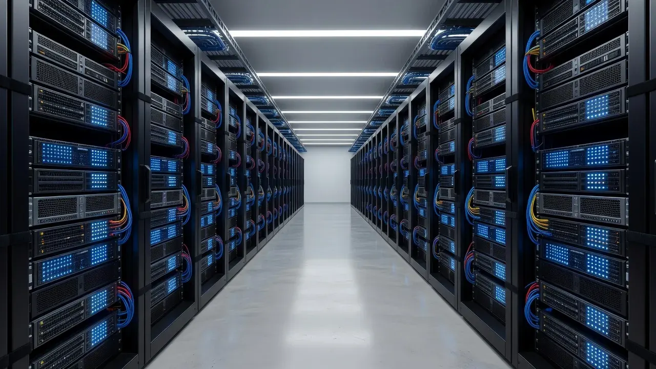整理されたデータセンター内のサーバーラック