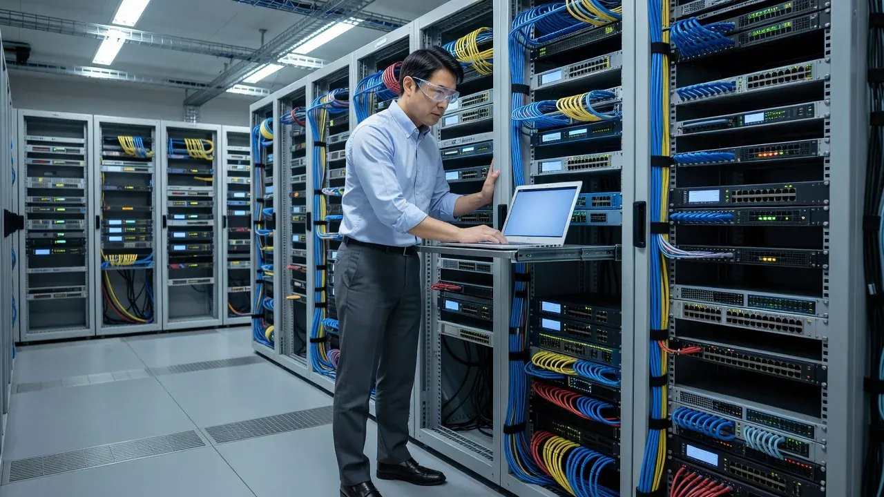 ネットワーク機器の設置作業の様子